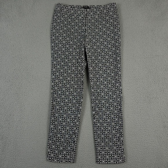Talbots Pants - Talbots Pants Women 2 Black White Geo Star Hampshire Stretch Career Office Ankle